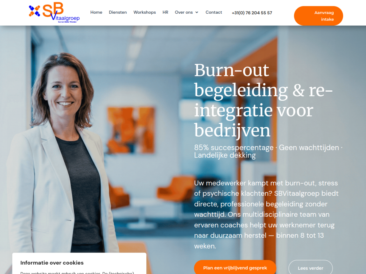 Screenshot van de website van SB Vitaal Groep